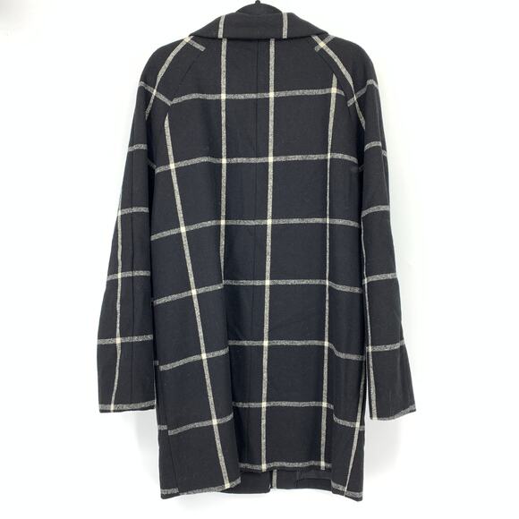 Old Navy Peacoat Womens Size Medium Tall Black Gray Windowpane Wool Blend Coat - Picture 2 of 6